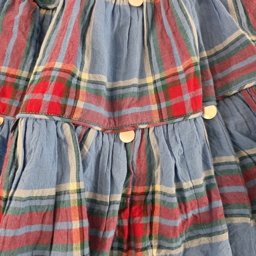 Pink Chicken Girls Plaid Cotton Skirt 12Y Blue Red Tiered Ruffle Sequins NWT - Picture 6 of 9